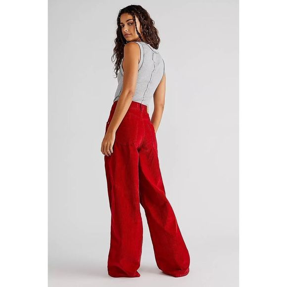 Free People Pants - Free People CRVY Gia Cord Red Wide-Leg Jeans NWT Size 31